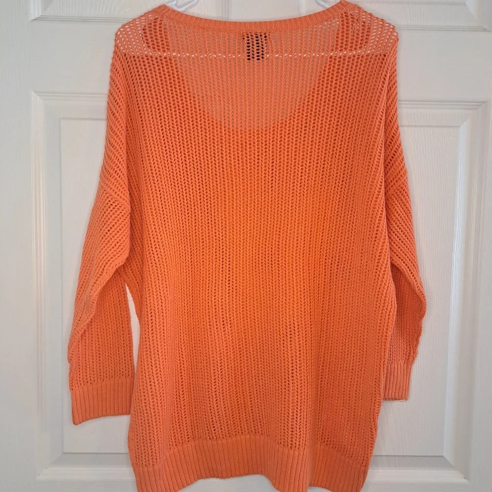 Calvin Klein Jeans Coral Orange Open Weave Sweater Size Large